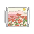 Macro view of Italian modular charm featuring an enameled flower landscape design. - Pastoral Landscape (#25)