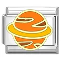 Nahaufnahme des Saturn-Emailledesigns auf einem modularen italienischen Charm-Anhänger - Bemaltes Planeten-Modul (XQ02) / Orangegelber Saturn (XQ02)