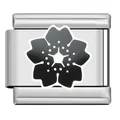 Close-up of Italian charm link featuring a black and white sakura cherry blossom design - Black Cherry Blossom Link (HB03)