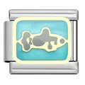 Close-up of Italian modular charm link with light blue enamel and aircraft design - Vehicle Airplane Pattern (ZJ04) / Steel