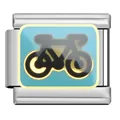 Stainless steel 9mm Italian charm link with bicycle graphic on light blue enamel - Bicycle (ZJ04)