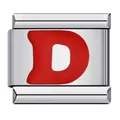 Italian charm bracelet module featuring a red enamel letter D in stainless steel. - Red Letter D
