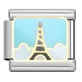 Detail view of Italian charm link featuring an Eiffel Tower enamel landscape design - Paris Eiffel Tower (FZ03)