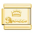 Gold stainless steel modular charm link for DIY bracelet with crown and Prince text - Gold Crown 3