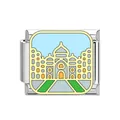 Detailed view of Taj Mahal enamel landmark on a stainless steel Italian modular charm link - Taj Mahal Style (DB03) / Steel