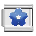 Detailed macro view of a blue enamel sakura flower charm for modular bracelets - Blue Cherry Blossom Link (HB04)