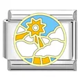 Close-up of Italian modular charm link with sun and clouds enamel design - Blue Sky and Sun (XQ03)