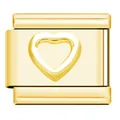Macro view of a gold-plated stainless steel modular charm featuring a raised heart motif. - Gold Heart 4