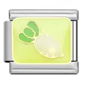 Macro view of stainless steel Italian charm with cute enamel radish design - Radish Pattern (SG04) / Steel Color