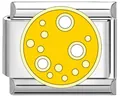 Macro detail view of yellow planet charm link for modular stainless steel bracelet - Yellow Moon Planet (XQ04)