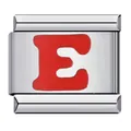 Individual Italian charm bracelet link featuring a bold red letter E on stainless steel - Red Letter E