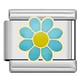 Sky blue daisy petal Italian modular charm link in stainless steel for DIY jewelry bracelet - Sky Blue Daisy Link (HB05)