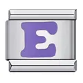 Stainless steel Italian charm link with a purple enamel letter E initial. - Letter E (Y122)