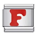 Italian charm bracelet link in stainless steel with red enamel letter F design - Red Letter F