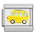 Yellow school bus enamel charm link component for modular stainless steel bracelets - Yellow Bus (ZJ06)