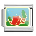 Italian modular charm in stainless steel featuring an enameled red tent camping scene - Red Camping Tent (FZ05)