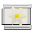Stainless steel Italian modular charm link featuring a delicate yellow and white flower - White Six-Petal Flower Link (HB06)