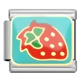 DIY stainless steel Italian modular charm link with red enamel strawberry design - Strawberry Pattern (SG05) / Steel Color