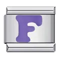 Customizable stainless steel Italian charm link with a purple enamel letter F motif - Letter F (Y123)