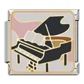 Abalorio de pulsera modular italiana con un elegante piano de cola en esmalte de color - Serie de Instrumentos - Piano de Cola (LQ05)