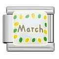Stainless steel Italian modular charm with March text and green yellow dotted pattern - March Charm Module