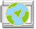 Italian charm bracelet module featuring an earth planet design in stainless steel - Blue-Green Earth (XQ05)