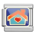 Stainless steel Italian link charm featuring a colorful enamel house and red heart design - House with Heart (FZ06)