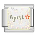 Close-up of April floral enamel charm link for DIY stainless steel modular bracelet - April Charm Module