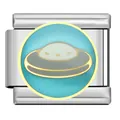 Italian modular link charm with UFO design on blue enamel background - UFO Pattern (ZJ07) / Steel