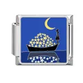 Italian charm bracelet link with a yellow moon and stars night sky enamel design - Girl In Star Boat (YK06)