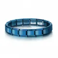 Deep blue metallic Italian modular charm bracelet in stainless steel DIY jewelry - Italian Modular Bracelet / Blue