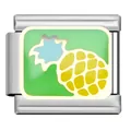 Italian modular charm in stainless steel with a yellow enamel pineapple design link - Tropical Pineapple Pattern (SG07) / Sg07