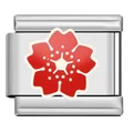 Italian charm link with red enamel sakura flower design for DIY modular bracelets - Red and White Sakura Link (HB08)