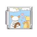 Italian charm bracelet module link featuring cute cats and pink hearts enamel design - Two Cats Under Clouds (YK07)