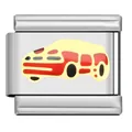 9mm stainless steel modular bracelet charm link featuring a yellow and red car - Yellow Car (ZJ09)