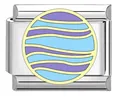 Stainless steel Italian charm bracelet link with blue and purple enamel planet pattern - Blue-Purple Wave Planet (XQ07)