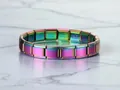 Durable rainbow IP plated stainless steel Italian charm modular link bracelet for style - Polishing / 18 Links/Pack / Rainbow