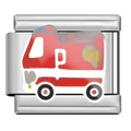 9mm stainless steel modular bracelet charm featuring a detailed red fire truck design - Fire Truck (ZJ10)