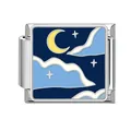 Italian charm bracelet link with detailed enamel crescent moon and starry night sky design - Moon and Stars Sky (YK08)