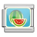 Watermelon enamel stainless steel Italian charm link for DIY modular jewelry bracelet - Watermelon Slice Pattern (SG08) / Steel Color