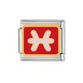 Charm modulare italiano in acciaio inossidabile con segno zodiacale Pesci rosa su sfondo rosso - Pisces / 1 Pezzo