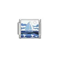 Abalorio modular italiano con diseño náutico de velero y esmalte azul para pulsera DIY - Velero Gaviota (HY08)