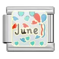 Customizable stainless steel modular bracelet charm with colorful June balloon design - June Charm Module