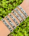 Personalisierte italienische Bettelarmbänder aus Edelstahl mit schwarzen Buchstaben - Buchstabe A / Schwarz Buchstabe