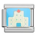 Enamel house building Italian charm modular link in stainless steel for DIY bracelets - Modern White Building (FZ09)