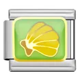 Stainless steel Italian modular charm link featuring a yellow seashell on green enamel - Scallop Pattern (SG09) / Steel Color