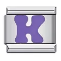 Stainless steel Italian charm module with purple bubble letter K for DIY bracelets - Letter K (Y128)