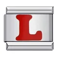 Stainless steel Italian charm bracelet link featuring a bold red enamel letter L - Red Letter L