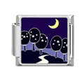 Italian modular charm link featuring a night sky landscape with a crescent moon - Moon Night Sky Tree (YK10)