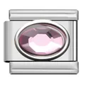 Stainless steel Italian charm link featuring a faceted oval pink gemstone for DIY jewelry - Pink Oval Stone Charm (TY05)